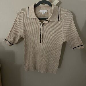 Liz Claiborne Beige Ribbed Knit Top with Black Accents
